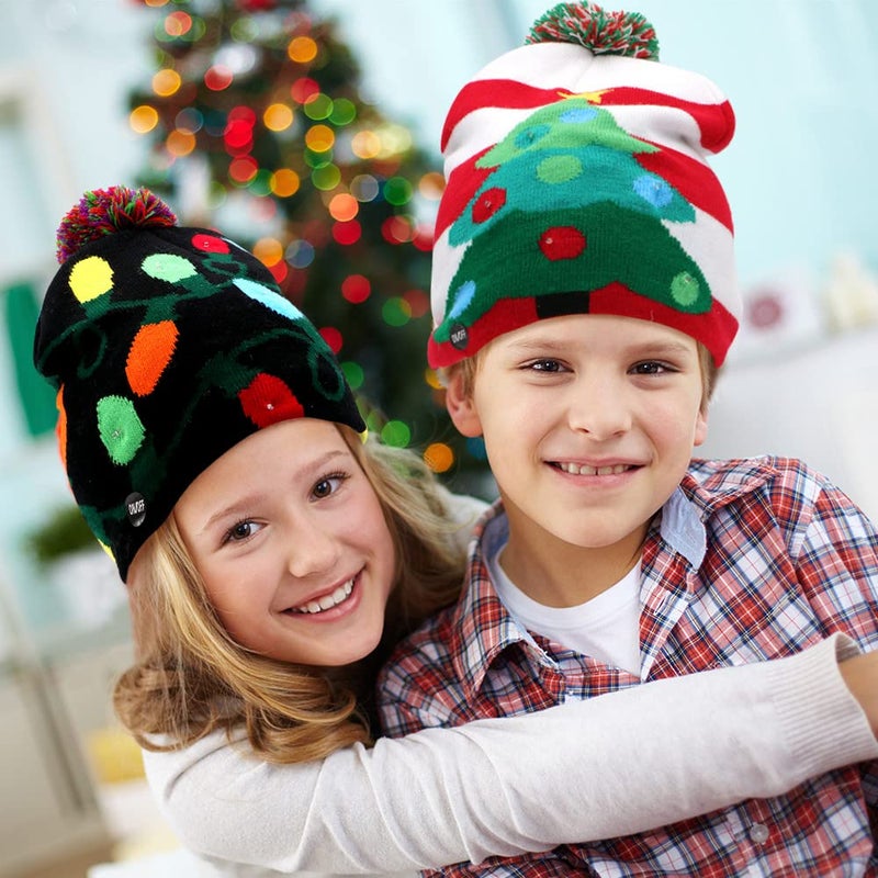 OurWarm LED Christmas Beanie Light up Christmas Hats, Knit Hats with 6 Colorful LED Lights, Unisex Winter Snow Hat Sweater Ugly Holiday Hat Party Beanie Cap Black - Image 4